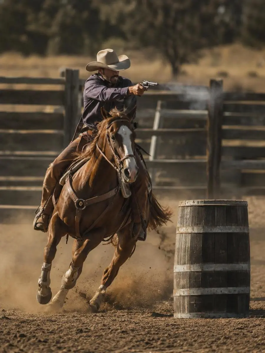 Rider racing through a mounted shooting course — Texas Smokin' Guns Rider racing through a mounted shooting course