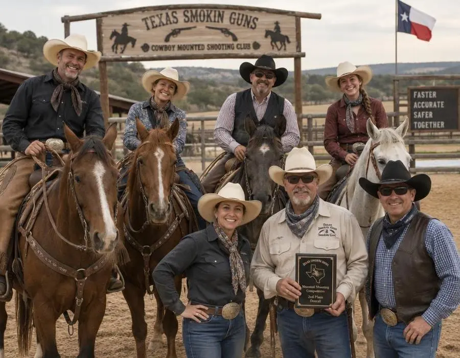 Club members with their horses — Texas Smokin' Guns Club members with their horses